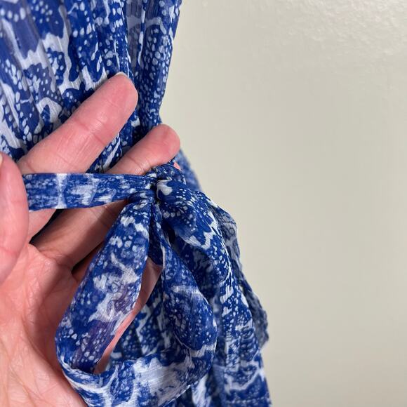 Others Follow Maxi Dress XS Pleated Plisse Chiffon Self Tie Belted Sheer Blue - Picture 7 of 10
